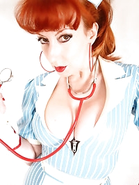 Skin tight latex uniform and with stethoscope in hand..