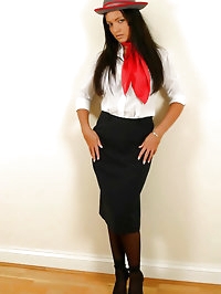 Sexy brunette in air stewardess outfit