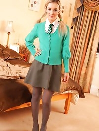 Sexy Faye X strips out of her college uniform and teases..