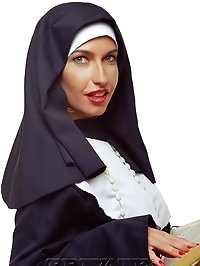 Horny nun shows her holly tits and her ass sitting on chair