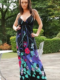 Busty Jenna Hoskins looks stunning in a long summer dress,..